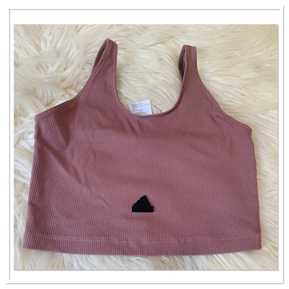 Adidas Ribbed Crop Tank Top Mauve Size Small